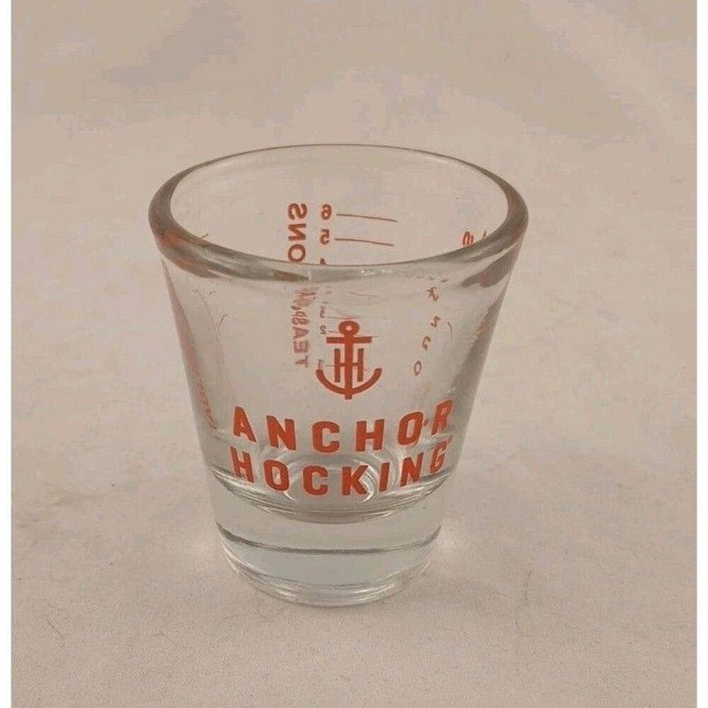 Clear Anchor Hocking 1 oz Shot Glass w/Teaspoon/Tablespoon Measurements-NICE!